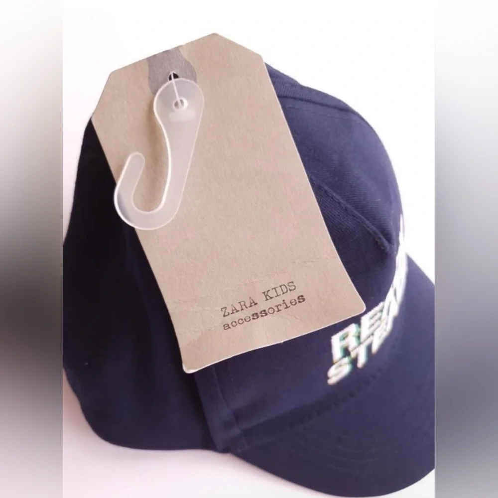 NWT‎ ZARA Kids Boys Navy Blue 'Ready Steady' Cap Hat Medium M (A8)